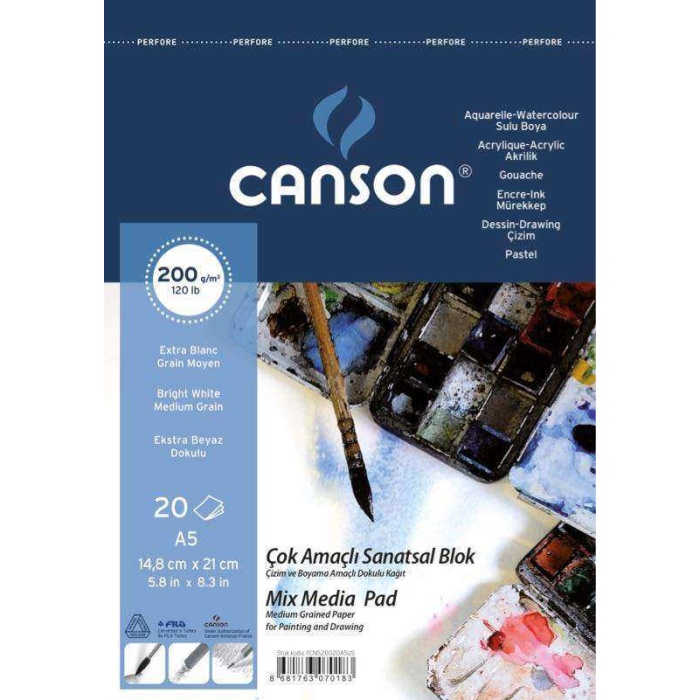 CANSON 1557 FINFACE RESİM BLOK A5 200GR 20YP (ÇOK AMAÇLI)