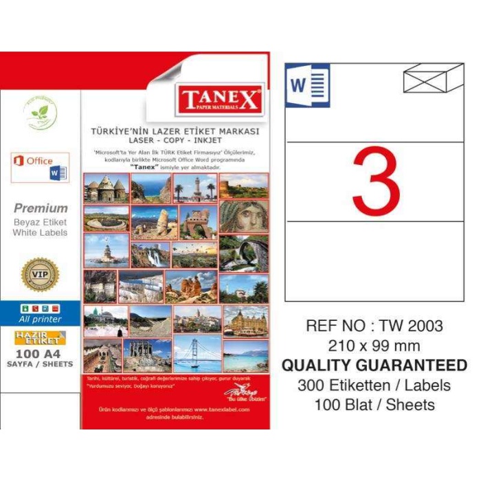 TANEX LAZER ETİKET (210x99) (100LÜ)