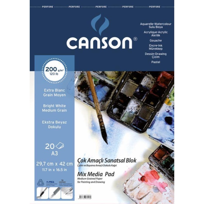 CANSON 1557 FINEFACE RESİM BLOK A3 200GR 20YP (ÇOK AMAÇLI)