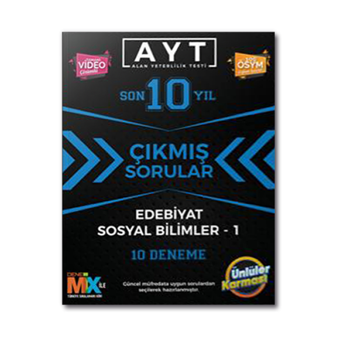 AYT Edebiyat Sosyal Bilimler-1 Son 10 Yıl Çıkmış Sorular 10 Deneme Ünlüler Karması