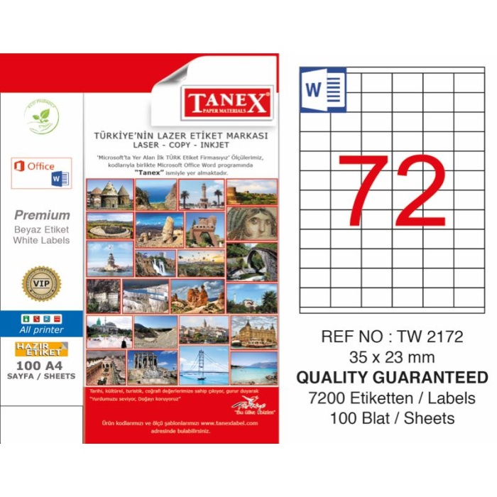 TANEX LAZER ETİKET (35x23) (100LÜ)