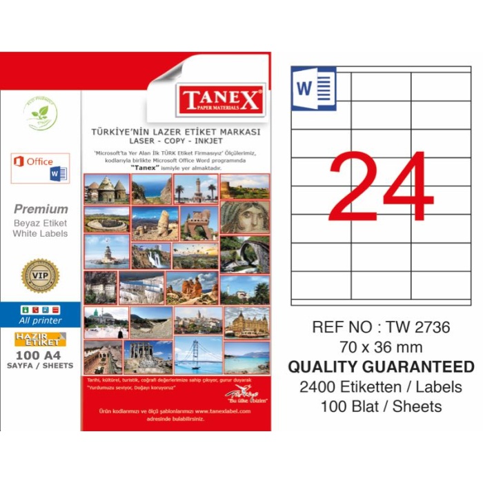 TANEX LAZER ETİKET (70x36) (100LÜ)