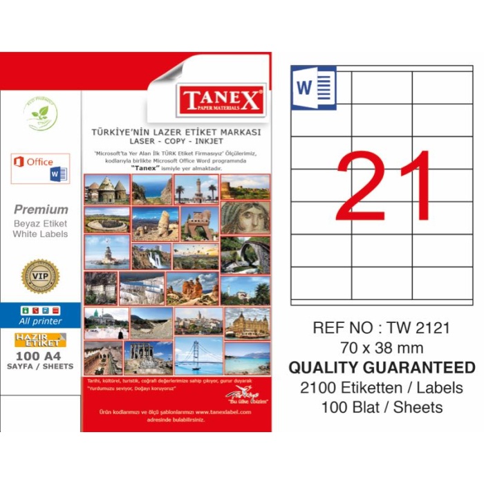 TANEX LAZER ETİKET (70x38) (100LÜ)