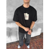 Ön Ve Arka Baskılı Oversize Bisiklet Yaka T-Shirt - Siyah