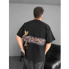 Ön Ve Arka Baskılı Oversize Bisiklet Yaka T-Shirt - Siyah