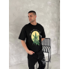 Ön Ve Arka Baskılı Oversize Bisiklet Yaka T-Shirt- Siyah