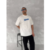 Ön Ve Arka Baskılı Oversize Bisiklet Yaka T-Shirt- Beyaz