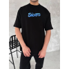 Ön Ve Arka Baskılı Oversize Bisiklet Yaka T-Shirt- Siyah