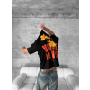 Ön Ve Arka Baskılı Oversize Bisiklet Yaka T-Shirt- Siyah