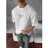 Ön Ve Arka Baskılı Oversize Bisiklet Yaka T-Shirt- Beyaz