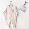 Andywawa Ac25919 Romper Hat Set Dino Bebek Tulum Takım Beige