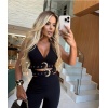 Kadın Dalgıç Kumaş Tokalı Kemerli Tulum Elbise