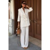 Blazer Ceketli Çizgili Keten Takım 10186