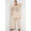 Desenli Tunik Pantolon İkili Takım 6720 - Krem