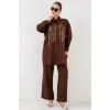 Desenli Tunik Pantolon İkili Takım 6720 - Kahverengi