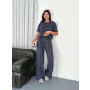 Osy Yumuşak Dokulu Kumaş Bisiklet Yaka T-Shirt Bol Paça Pantalon Ikili Takım -Antrasit