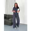 Osy Yumuşak Dokulu Kumaş Bisiklet Yaka T-Shirt Bol Paça Pantalon Ikili Takım -Antrasit