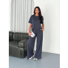 Osy Yumuşak Dokulu Kumaş Bisiklet Yaka T-Shirt Bol Paça Pantalon Ikili Takım -Antrasit