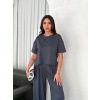 Osy Yumuşak Dokulu Kumaş Bisiklet Yaka T-Shirt Bol Paça Pantalon Ikili Takım -Antrasit