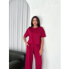 Osy Yumuşak Dokulu Kumaş Bisiklet Yaka T-Shirt Bol Paça Pantalon Ikili Takım -Bordo