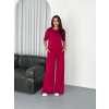 Osy Yumuşak Dokulu Kumaş Bisiklet Yaka T-Shirt Bol Paça Pantalon Ikili Takım -Bordo