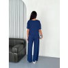 Osy Yumuşak Dokulu Kumaş Bisiklet Yaka T-Shirt Bol Paça Pantalon Ikili Takım -Saks Mavi