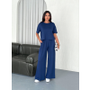 Osy Yumuşak Dokulu Kumaş Bisiklet Yaka T-Shirt Bol Paça Pantalon Ikili Takım -Saks Mavi