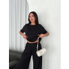 Osy Yumuşak Dokulu Kumaş Bisiklet Yaka T-Shirt Bol Paça Pantalon Ikili Takım -Siyah