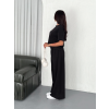 Osy Yumuşak Dokulu Kumaş Bisiklet Yaka T-Shirt Bol Paça Pantalon Ikili Takım -Siyah