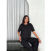 Osy Yumuşak Dokulu Kumaş Bisiklet Yaka T-Shirt Bol Paça Pantalon Ikili Takım -Siyah