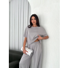 Osy Yumuşak Dokulu Kumaş Bisiklet Yaka T-Shirt  Bol Paça Pantalon Ikili Takım - Boyalı Gri