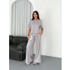 Osy Yumuşak Dokulu Kumaş Bisiklet Yaka T-Shirt  Bol Paça Pantalon Ikili Takım - Boyalı Gri