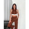 Osy Yumuşak Dokulu Kumaş Tam Fermuarlı Crop Pantalon İkili Takım - Kahverengi