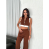 Osy Yumuşak Dokulu Kumaş Tam Fermuarlı Crop Pantalon İkili Takım - Kahverengi