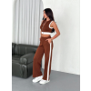 Osy Yumuşak Dokulu Kumaş Tam Fermuarlı Crop Pantalon İkili Takım - Kahverengi