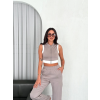 Osy Yumuşak Dokulu Kumaş Tam Fermuarlı Crop Pantalon İkili Takım - Gri