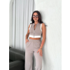 Osy Yumuşak Dokulu Kumaş Tam Fermuarlı Crop Pantalon İkili Takım - Gri