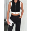 Osy Yumuşak Dokulu Kumaş Tam Fermuarlı Crop Pantalon İkili Takım - Siyah