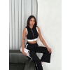 Osy Yumuşak Dokulu Kumaş Tam Fermuarlı Crop Pantalon İkili Takım - Siyah