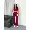 Osy Yumuşak Dokulu Kumaş Tam Fermuarlı Crop Pantalon İkili Takım - Bordo
