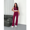 Osy Yumuşak Dokulu Kumaş Tam Fermuarlı Crop Pantalon İkili Takım - Bordo