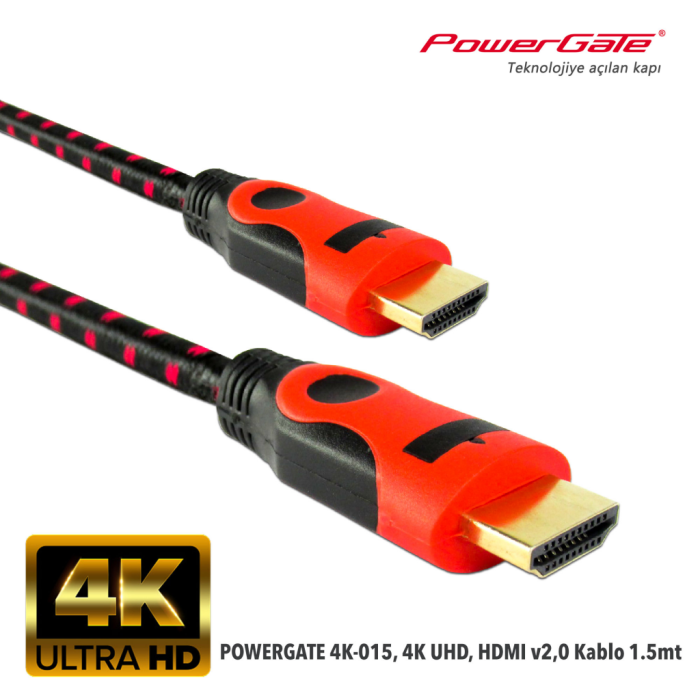 Powergate 4K-015, 4K Uhd, Hdmi V2.0, 1.5Mt, 60Hz. Kablo