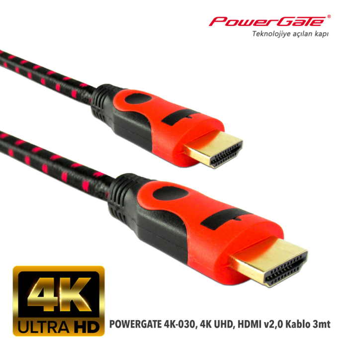 Powergate 4K-030, 4K Uhd, Hdmi V2.0, 3Mt, 60Hz. Kablo