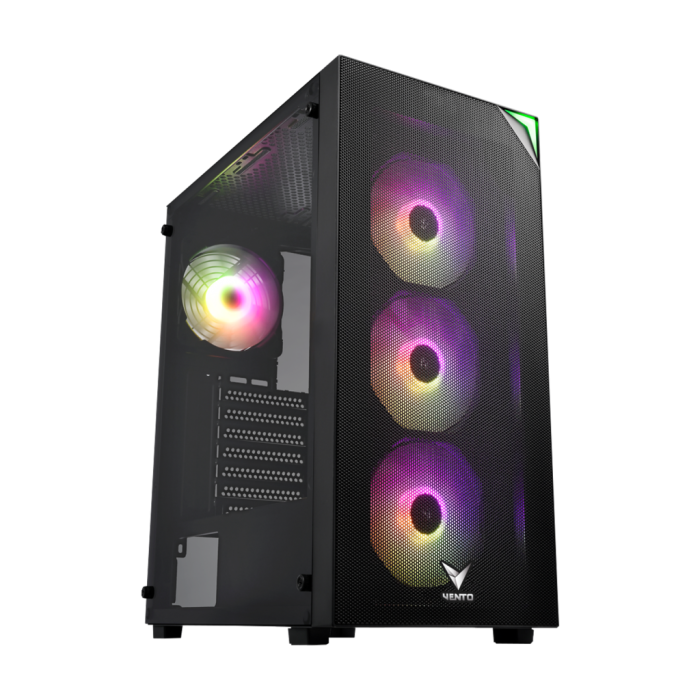 Vento Vg3400S Mid Tower, 650W 80+ Siyah, Temperli Cam, Rgb, Atx Gaming Kasa