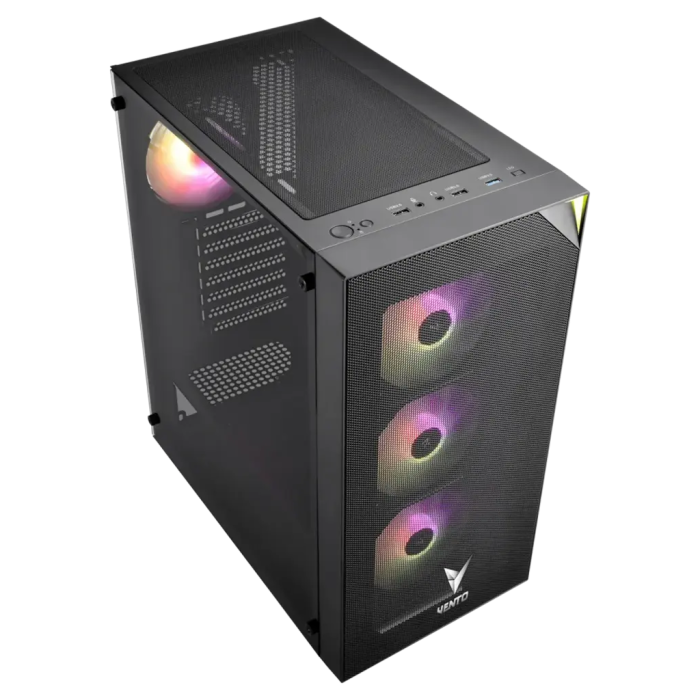 Vento Vg3400S Mid Tower, 650W 80+ Siyah, Temperli Cam, Rgb, Atx Gaming Kasa