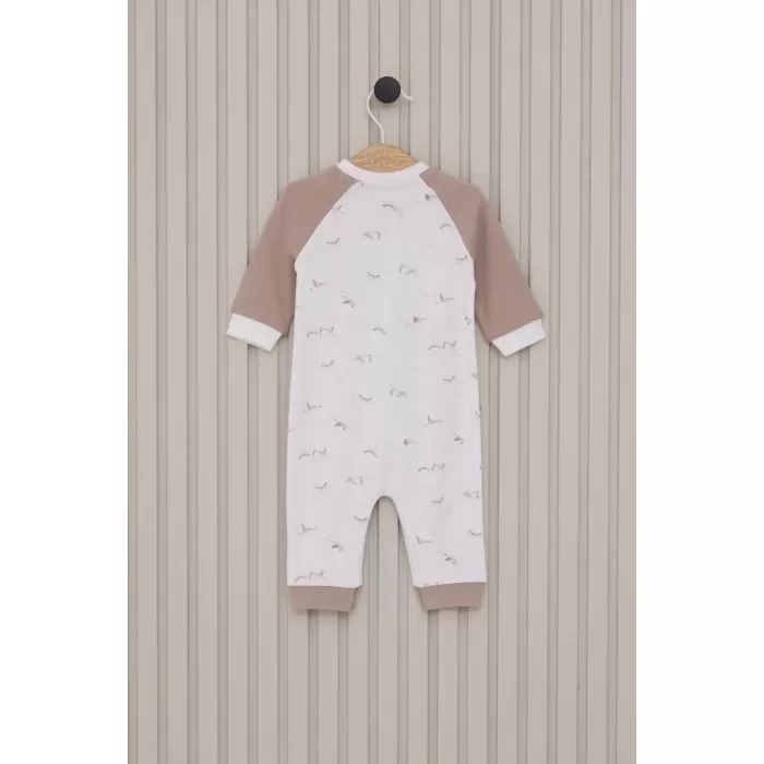 Erkek Bebek Uzun Kol Patiksiz Tulum  Krem