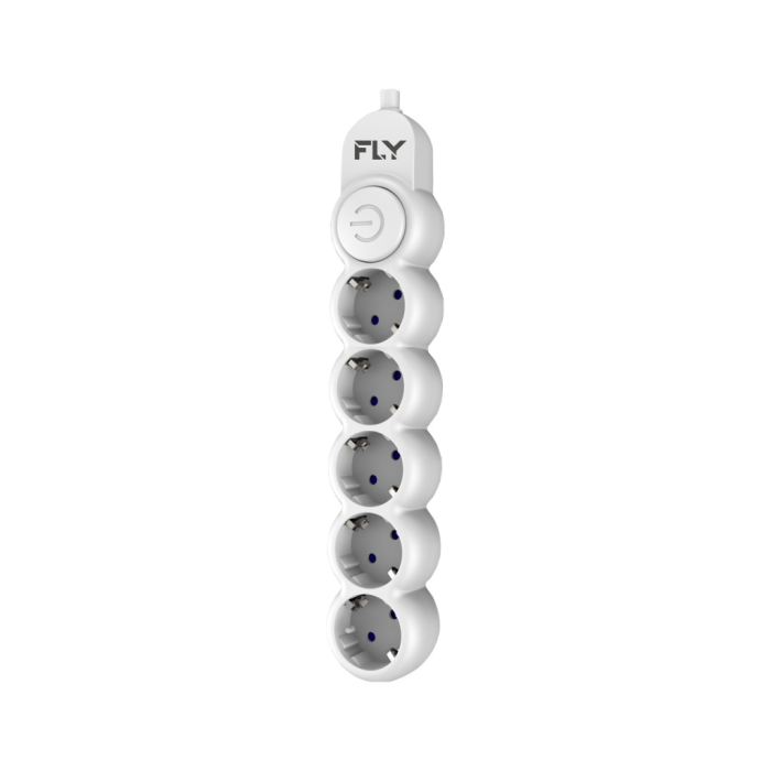 Fly 3394-01, 5 Soket, Akım Korumalı Priz, 2.1A, Anahtarlı, 2Mt Kablo, (Beyaz)
