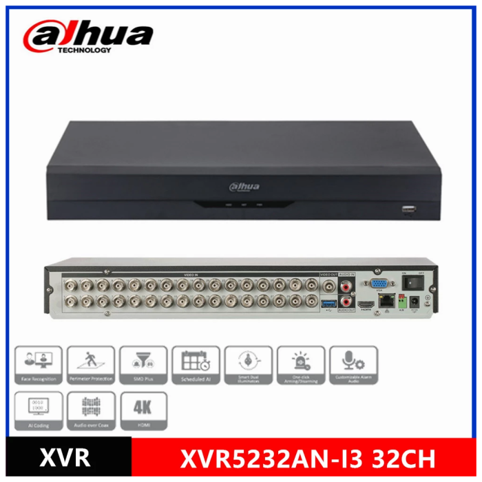 Dahua Xvr5232An-I3, 32Kanal, 5Mpix, H265+, 2 Hdd Desteği, 5In1 Dvr Cihazı