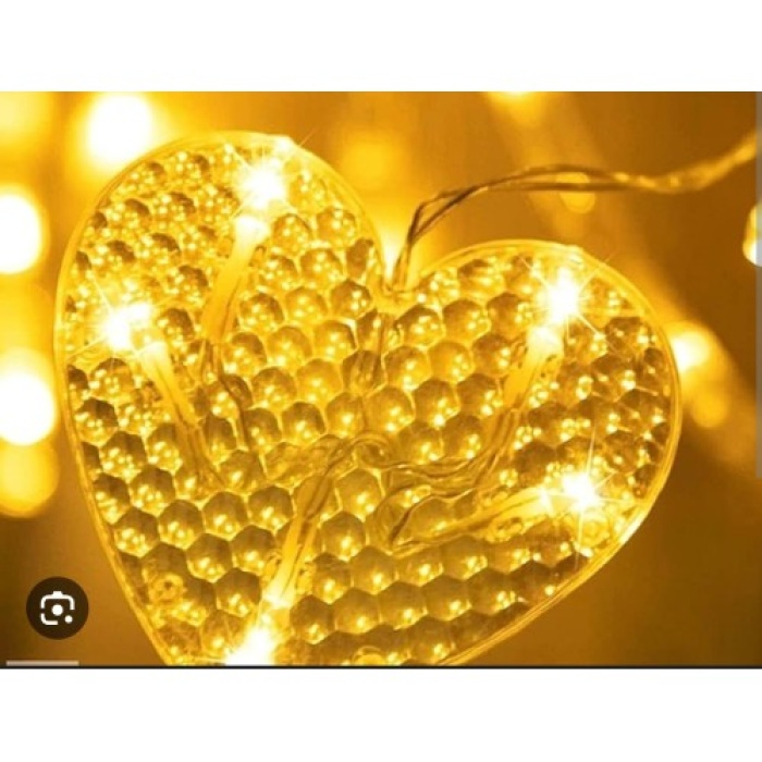 Kalp Perde Led 3M 6 Sıra 12 Adet Kalp Led Işık Gün Işığı