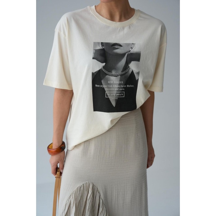 Resim Baskılı T-Shirt - Ekru